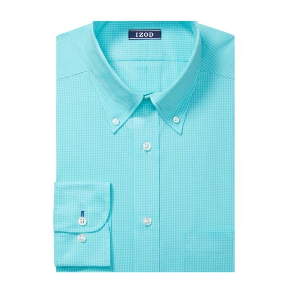 IZOD Men’s Stretch Gingham Dress Shirt Bright Aqua 17 32/33